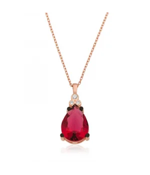 Gümüş Kırmızı Topaz Damla Kolye