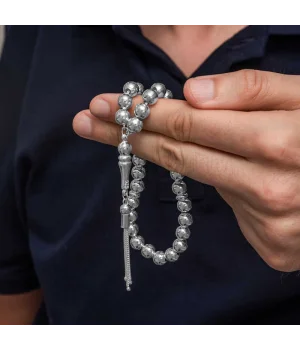 Gümüş Küre Kesim 7 mm Erkek Tesbih