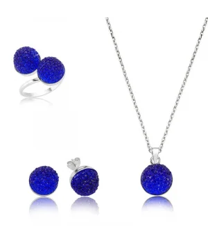 Gümüş Lacivert Kristal Taşlı Bayan Set