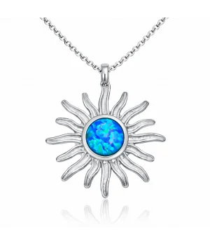 ​Gümüş Mavi Opal Taşlı Güneş Kadın Kolye