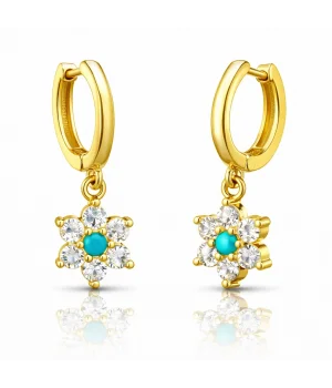 Gümüş Mavi Taşlı Gold Çiçek Kadın Küpe