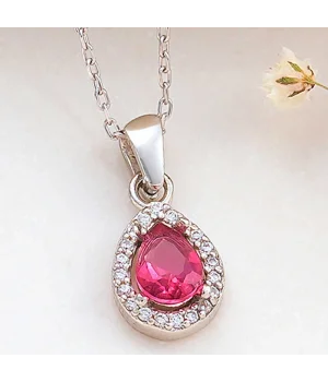 Gümüş Pembe Damla Zirkon Taşlı Kadın Kolye