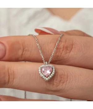 Gümüş Pembe Kalp Kadın Kolye