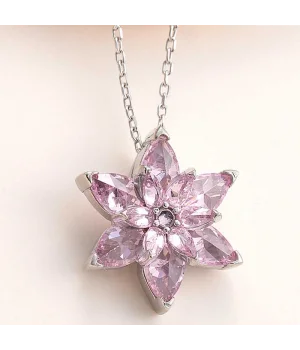 Gümüş Pembe Lotus Çiçeği Kolye