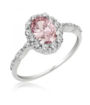 Gümüş Pembe Oval Taşlı Kadın Yüzük