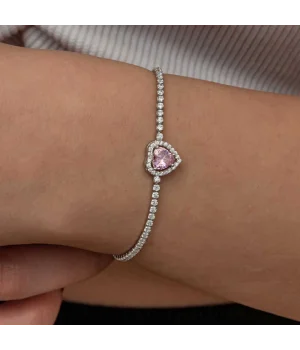Gümüş Pembe Taşlı Kalpli Su Yolu Bileklik