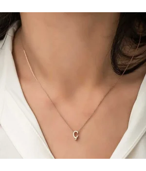 Gümüş Rose 3 Boyutlu Ç Harf Bayan Kolye