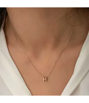 Gümüş Rose 3 Boyutlu H Harf Bayan Kolye