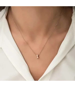 Gümüş Rose 3 Boyutlu I Harf Bayan Kolye