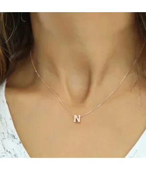 Gümüş Rose 3 Boyutlu N Harf Bayan Kolye