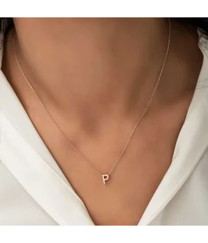 Gümüş Rose 3 Boyutlu P Harf Bayan Kolye