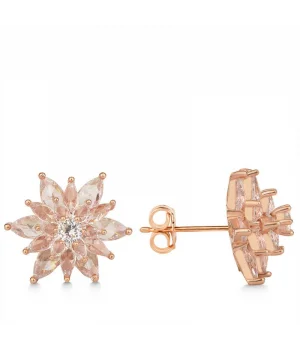 Gümüş Rose 4 Katman Lotus Çiçeği Kadın Çivili Küpe