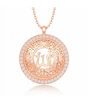 Gümüş Rose Allah Yazılı Kadın Kolye