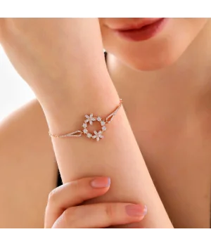 Gümüş Rose Beyaz Çiçek Kadın Bileklik
