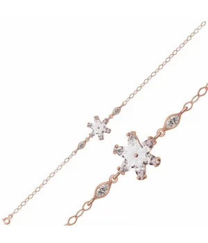 Gümüş Rose Beyaz Lotus Çiçeği Bileklik
