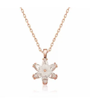 Gümüş Rose Beyaz Lotus Çiçeği Kolye