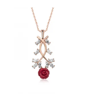 ​Gümüş Rose Kırmızı Gül Kolye