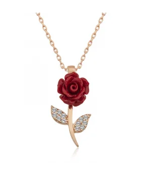 ​Gümüş Rose Kırmızı Gül Kolye