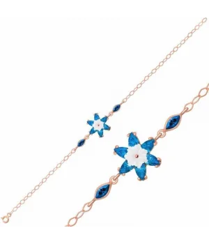 Gümüş Rose Mavi Lotus Çiçeği Bileklik