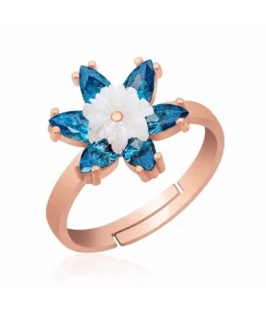 Gümüş Rose Mavi Lotus Çiçeği Yüzük