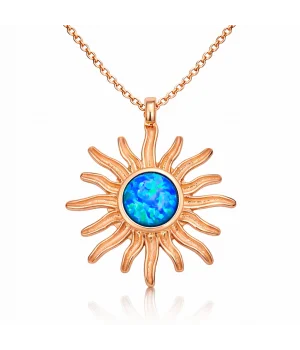 ​Gümüş Rose Mavi Opal Taşlı Güneş Kadın Kolye