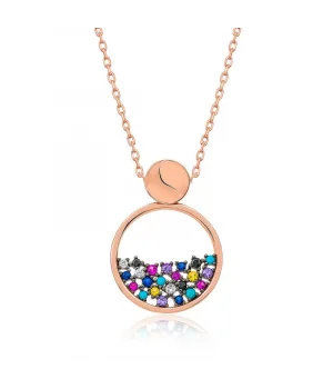 ​Gümüş Rose Mix Taşlı Çiğ Damlası Bayan Kolye