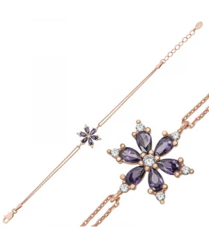 Gümüş Rose Mor Lotus Çiçeği Kadın Bileklik