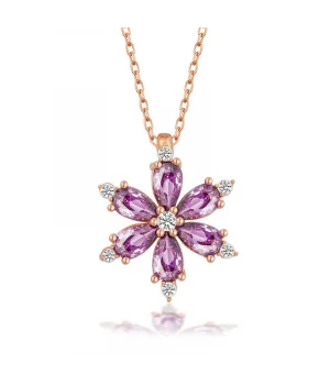 Gümüş Rose Mor Lotus Çiçeği Kadın Kolye