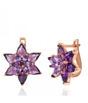 Gümüş Rose Mor Lotus Çiçeği Kadın Küpe