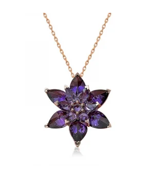 Gümüş Rose Mor Lotus Çiçeği Kolye