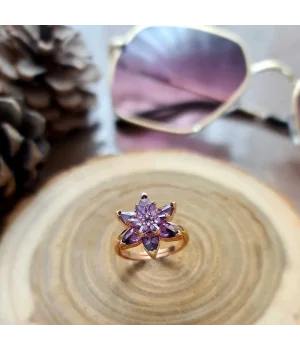 Gümüş Rose Mor Lotus Çiçeği Yüzük