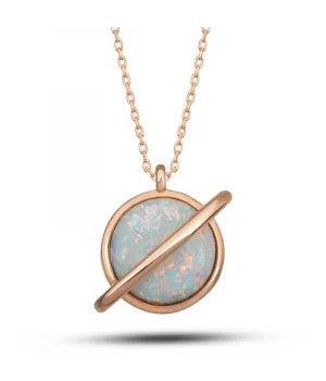 Gümüş Rose Opal Taşlı Gezegen Kadın Kolye