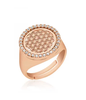 Gümüş Rose Oval Yaşam Çiçeği Yüzük