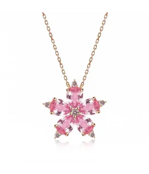Gümüş Rose Pembe Kamelya Çiçeği Kolye