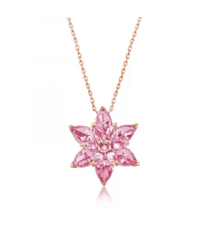 Gümüş Rose Pembe Lotus Çiçeği Kolye
