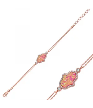 Gümüş Rose Pembe Opal Fatma Ana Eli Bayan Bileklik