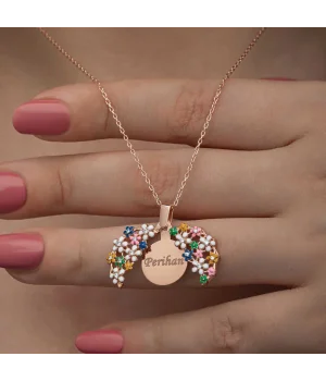 Gümüş Rose Renkli Çiçek Kişiye Özel Kadın Kolye