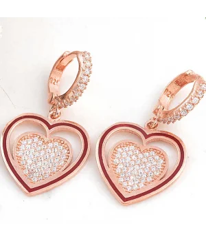​Gümüş Rose Sallantılı Kalp Kadın Küpe