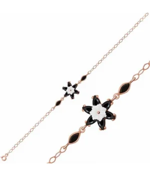 Gümüş Rose Siyah Lotus Çiçeği Bileklik