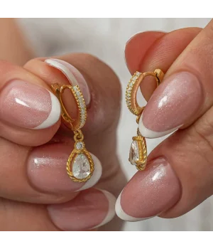 Gümüş Sallantılı Gold Damla Kadın Küpe