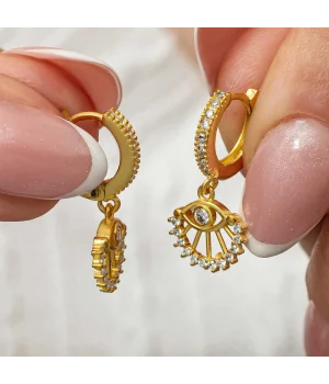 Gümüş Sallantılı Gold Göz Kadın Küpe
