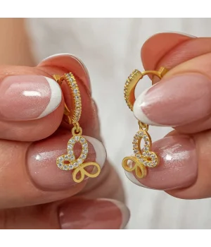 Gümüş Sallantılı Gold Kelebek Kadın Küpe