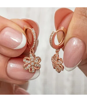 ​Gümüş Sallantılı Rose Çiçek Kadın Küpe