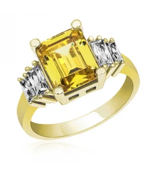 Gümüş Sarı Baget Taşlı Gold Bayan Yüzük