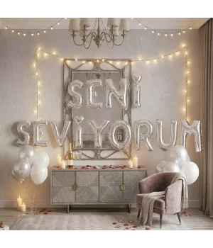 Gümüş Seni Seviyorum Banner Folyo Balon