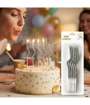 Gümüş Simli Kıvrımlı Doğum Günü Pasta Mumu