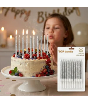 Gümüş Simli Pasta Mumu Seti 12 Parça