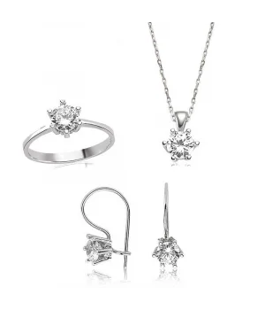 Gümüş Tek Taş Bayan Set