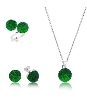 Gümüş Yeşil Kristal Bayan Set