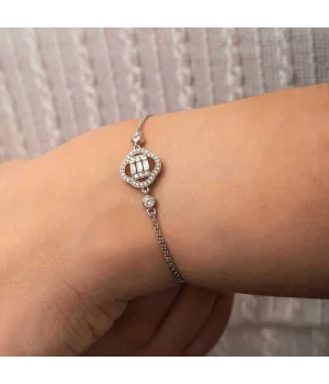 Gümüş Yonca Baget Taşlı Kadın Bileklik